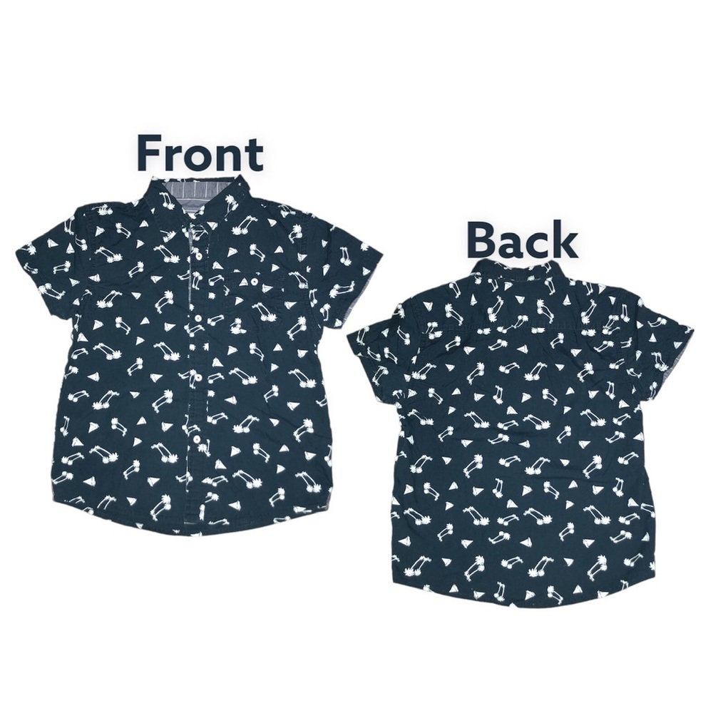 Paper Denim & Cloth Button Up Shirt Boys Size 6 Navy Short Sleeve Palm Tree